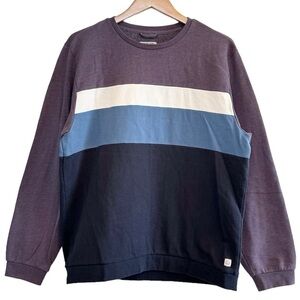 Marine Layer Men’s, Jordan Striped Colorblock Sweatshirt, Purple, Cream, Blue, L